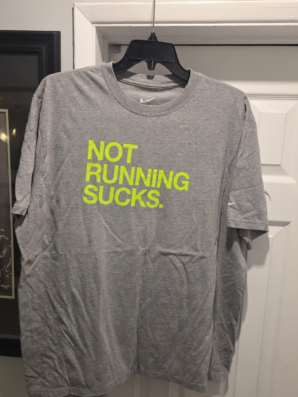 Nike Gray Short-Sleeve Tee with Neon Yellow-Green Slogan